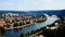 Scenic view of Namur, Wallonia from the Citadel of Namur. Taken in the Spring; landscape.