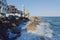 Scenic view of old town Piran with beautiful lighthouse against the sunrise sky and Adriatic sea