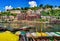 Scenic view of Omkareshwar Jyotirlinga Temple on the banks of Narmada river in Madhyapradesh, India