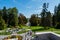 Scenic view over parkway alley in the Tivoli Park in Ljubljana on sunny summer day