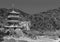 Scenic view of pagoda of Seiganto-ji Temple with Nachi no Taki waterfall in background at Nachi Katsuura, Wakayama, Japan