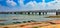 Scenic view of Parallel railway bridges on flooded krishna river in Vijayawada, Andhrapradesh, India