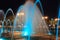 The scenic view of picturesque fountain with colorful illumination at night, Ukraine Dnepropetrovsk city, Dnipro . Creative water