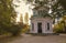 Scenic view of Pink Pavilion on Island of Anti-Circe in Sofiyivka park, Uman