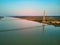 Scenic view of Pont de Normandie Normandy bridge, a cable-stayed road bridge over the Seine, France