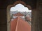 Scenic view of Porto, Portugal from the window of the tower. Orange roofs of the houses