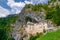 Scenic view of Predjama castle near Postojna, Slovenia at sunny summer day