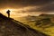 Scenic view of Quiraing mountains in Isle of Skye, Scottish highlands, United Kingdom. Sunrise time with colourful an rayini