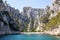 Scenic view of a rocky beach in Cassis, France.