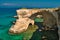 Scenic view of the rocky cliffs of St. Andrew on the coast of Salento, in Apulia Italy.