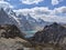 Scenic view of the rocky Cordillera Huayhuash hiking circuit with its lakes, Peru