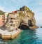 scenic view of romantic village on the rocky cliff at CinqueTerre national park, Liguria, Italy