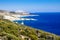 Scenic view of rural rocky ocean coastline, Milos island, Greece