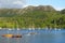 Scenic view of sailboats in protected harbor in rural Scotland