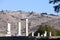 Scenic view from sanctuary of asclepius to the majestic acropolis with steepest ancient theatre in the world, ruins of Pergamon, T