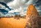 Scenic view of sandstone formation in the Pinnacles, Western Australia on a cloudy day