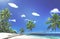 Scenic View Sea Shore Sand Coconut Palm Trees Concept