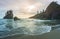 Scenic view of sea stack in Second beach when sunset,in mt Olympic National park,Washington,usa.