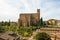 Scenic view of Siena cityscape over rooftops with San Domenico Basilica