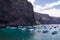 Scenic view on the small port of Vueltas  from Playa de Vueltas in Valle Gran Rey on La Gomera. Boats in the lagoon