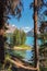 Scenic view on Spirit Island from hiking trail in Maligne Lake, Jasper National Park, Alberta, Canada.