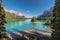 Scenic view on Spirit Island in Maligne Lake, Jasper National Park, Alberta, Canada.