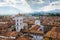 Scenic view of St. Michael Church (Chiesa di San Michele in Foro) from above. Location Lucca, Tuscany, Italy. Picturesque travel