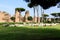 Scenic view of Terme di Caracalla in Rome. Umbrella pines in vast around ruins