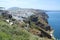 Scenic view of Thira in Santorin with mounain and blue ocean