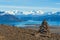 Scenic view to valley with turquoise lakes, snow-capped mountains on background in Los Glaciares National Park,Patagonia,Argentina