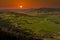 Scenic view to Wachau valley on a sunset. Green fields and vineyards. Lower Austria