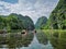 Scenic view of the tourists traveling in boats in Ninh Binh, Vietnam