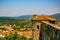 Scenic view of tower of medieval castle and Gorizia city centre, Friuli Venezia Giulia, Italy