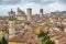 Scenic view of towers and roofs in old town Bergamo