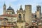 Scenic view of towers and roofs in old town Bergamo