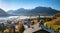 Scenic view of the town of Samedan, Switzerland on a sunny morning