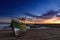 Scenic view of traditional wood fishing boats in a small harbour in the Atlantic Coast of Morocco