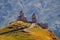 Scenic view of Tsminda Sameba church in Caucasus, Kazbegi, Georgia