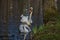 Scenic view of two white swans gliding gracefully across a tranquil pond