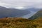 Scenic view of valley and nordfjord from a mountaintop near via ferrata at Loen,Norway with mountains in the background