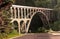 Scenic view of vintage bridge on Oregon Coast Otter Crest Loop known as Rocky Creek Bridge or the Ben Jones Bridge.