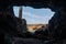 Scenic view of the west coast of the island Fuerteventura from the inside of Caves of Ajuy, Spain