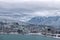 Scenic View of West Vancouver with Grouse Mountain in the backgroung during the snow storm in Vancouver