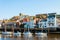 Scenic view of Whitby city and abbey in sunny autumn day