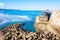 Scenic view of Whitby Pier in sunny autumn day