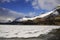 Scenic view of winter snow mountains landscape and frozen lake in the swiss Alps in Engadin