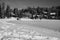 Scenic view on wonderful frozen lake jasna in julian alps in black and white, kranjska gora, Slovenia