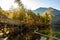 Scenic view of Yunoko lake bridge at fall with colorful trees