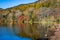 Scenic view of Yunoko lake at fall with colorful trees at sunset