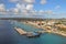 Scenic views of the town of Kralendijk, Bonaire seen from a cruise ship deck